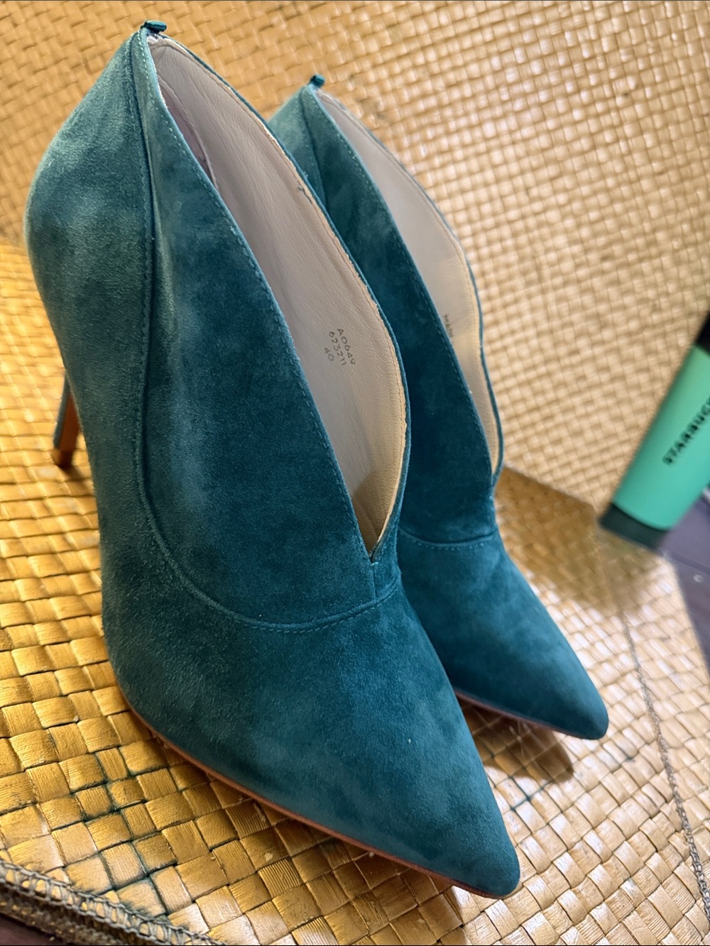 Boden Teal Suede Pointed V-Top Stiletto Booties no.40